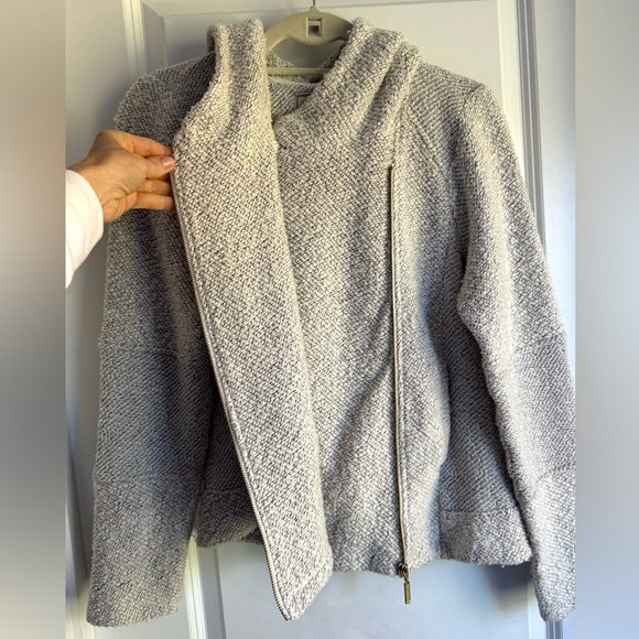 Lucky Brand Textured Knit Asymmetrical Zip Sweater Jacket Cozy Fall Gray Size M - Picture 7 of 10